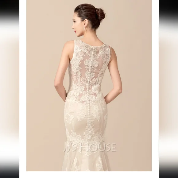 JJs House Cream Sheath Wedding Gown Sleeveless V-Neck - Picture 5 of 7